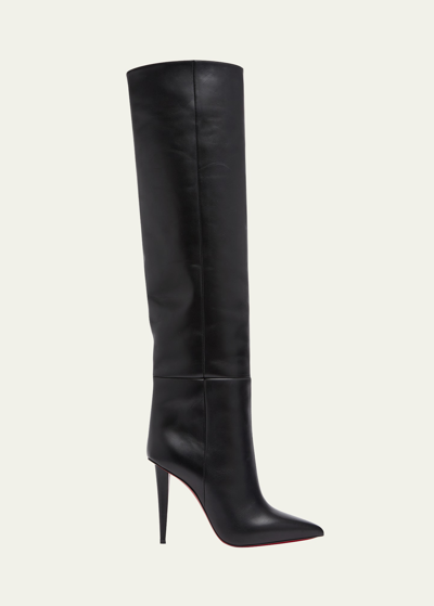 Christian Louboutin Astrilarge Botta Red Sole Two-tone Leather Knee-high Boots In Black
