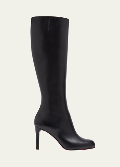Christian Louboutin Pumppie Botta Red Sole Leather Knee-high Boots In Black