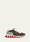 Christian Louboutin Loubishark Donna Crepe Satin Kitty Red Sole Runner Sneakers In Brown