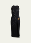 VERSACE WRAP-FRONT JERSEY MIDI DRESS WITH MEDUSA DETAIL