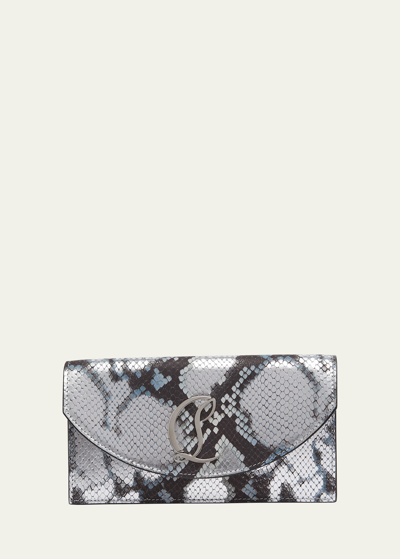 Christian Louboutin Loubi54 Metallic Snake-print Clutch Bag In Multi
