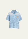 Versace All-over Logo Denim Shirt In Light Blue