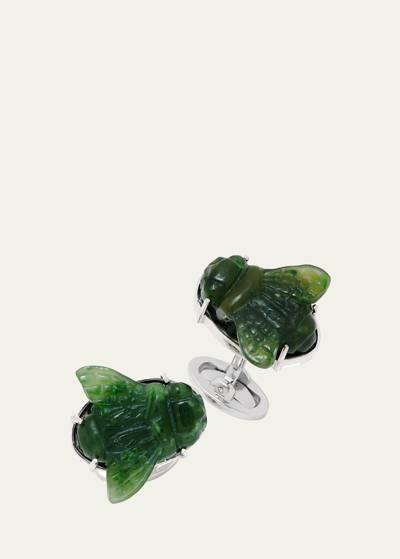 Jan Leslie Men's Carved Jade Bee Sterling Silver Cufflinks In Green