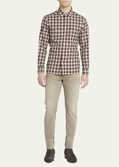 Tom Ford Western Check-patterned Regular-fit Cotton-blend Shirt In Brown