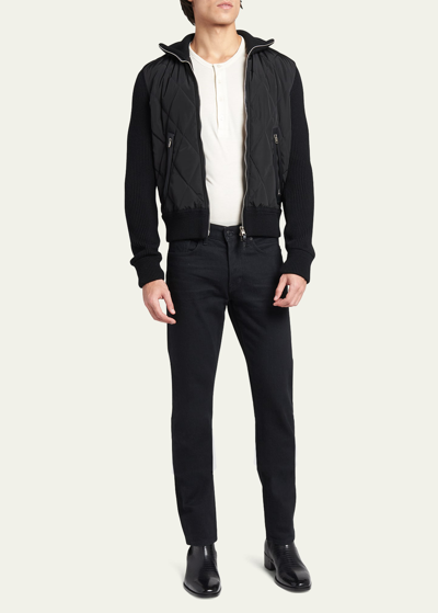 Tom Ford High-neck Quilted Zip Knit Jacket In Black