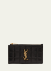 SAINT LAURENT CASSANDRA ZIP QUILTED LEATHER CARD HOLDER