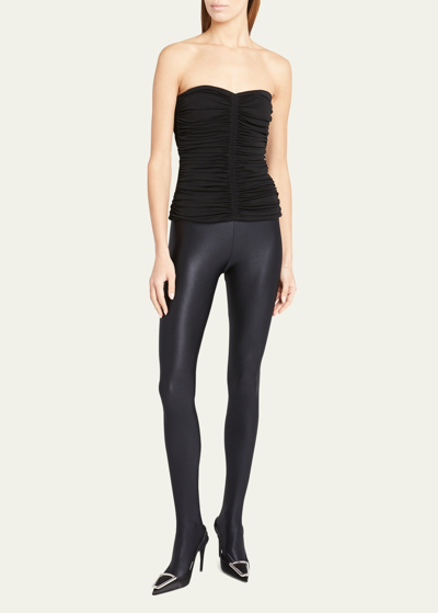 Saint Laurent Ruched Strapless Tube Top In Nero