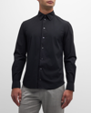 Emporio Armani Nylon Stretch Regular Fit Button Down Shirt In Solid Black