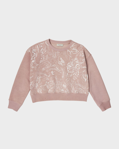 Golden Goose Kids' Girl's Journey Toile Dejouy-print Cropped Sweatshirt In Shadow Gray 25235