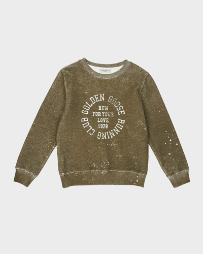 Golden Goose Kids' Boy's Journey Running Club Logo-print Sweatshirt In Ivy Green 35548