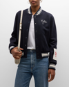 Golden Goose Wool Blend Bomber With Embroidered Logo In Dark Blue
