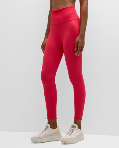 Spiritual Gangster Love Sculpt Crop Lettuce Edge Rib Leggings In Ruby Red