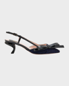 Roger Vivier Virgule Bow Wool Slingback Pumps In Blu Chiaro/nero