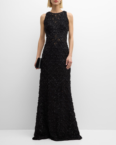 Sho Sleeveless Floral Applique Lace Gown In Black