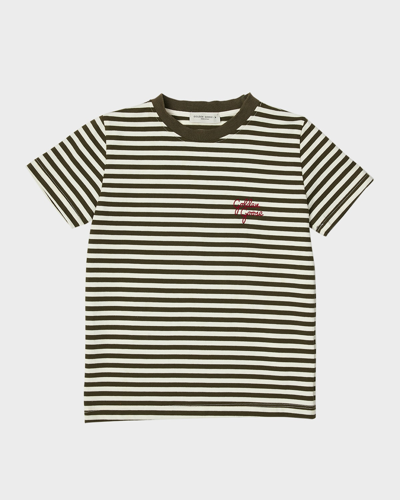 Golden Goose Kids' Boy's Logo-print Striped Jersey T-shirt In Ivy Green Artic W