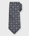Brunello Cucinelli Men's Medallion Jacquard Silk Tie In Blue