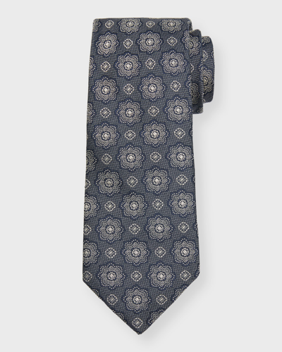 Brunello Cucinelli Men's Medallion Jacquard Silk Tie In Navy Blue