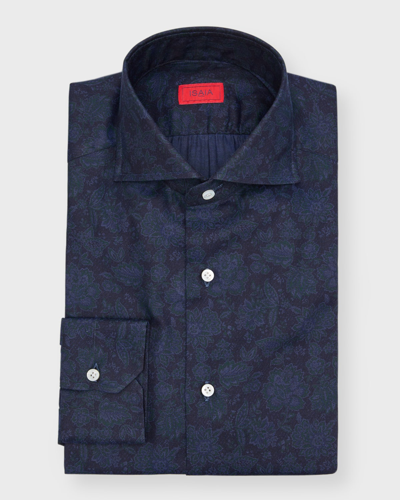 Isaia Men's Tonal Floral-print Sport Shirt In Dark Blue