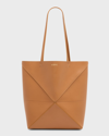 Loewe Puzzle Fold Medium Tote Bag In Shiny Leather In Warm Desert