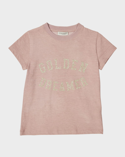 Golden Goose Kids' Girl's Journey Glittery Logo-print T-shirt In Shadow Grey 25235