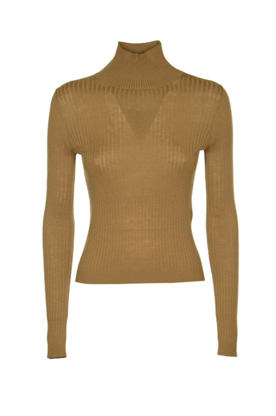 Max Mara Studio Turtleneck Knitted Jumper In Brown