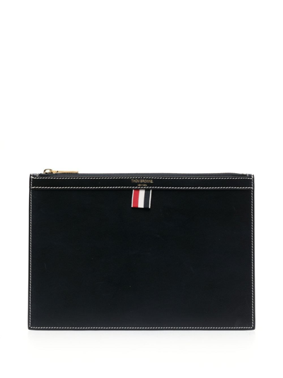 Thom Browne Smalle Leather Document Case In Blue