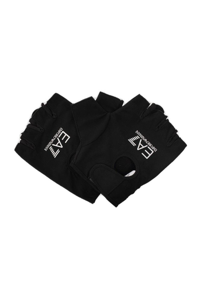 Ea7 Emporio Armani Logo Printed Gloves In Black