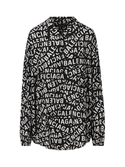 Balenciaga Cupro & Viscose Minimal Shirt In Black,white
