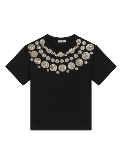 Dolce & Gabbana Kids' Coin-print Cotton T-shirt In Black