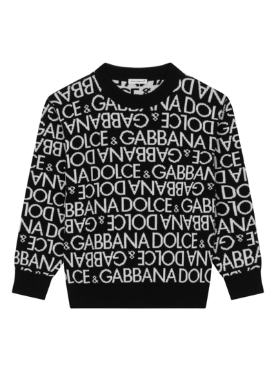 Dolce & Gabbana Kids' Jacquard-logo Virgin-wool Knit Jumper In Black