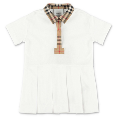 Burberry Kids' Vintage Check 边饰珠地布polo衫式连衣裙 In White