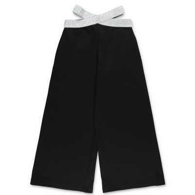 Fendi Kids'  Pantaloni Neri In Felpa Di Cotone Bambina In Black