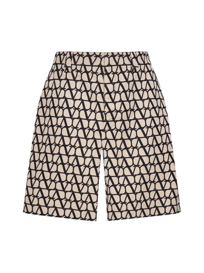 Valentino Printed Cotton Bermuda Shorts In Beige