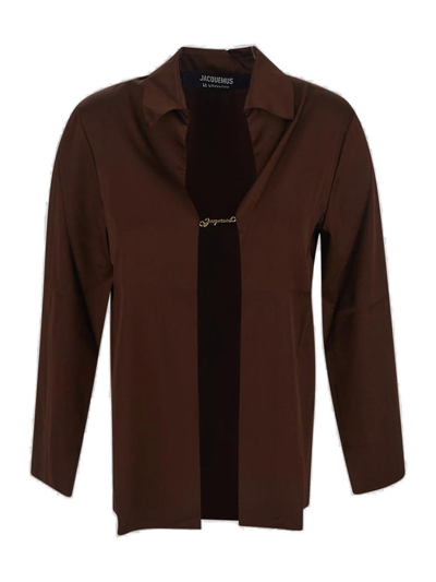 Jacquemus Open Charm Logo Shirt In Brown