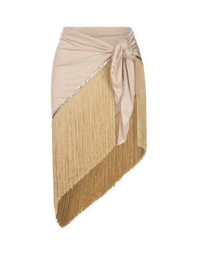 Paco Rabanne Gold Shiny Mesh Skirt With Fringes In Pink