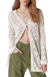 Lucky Brand Open Stitch Tie Front Cotton Cardigan In Straw Heather