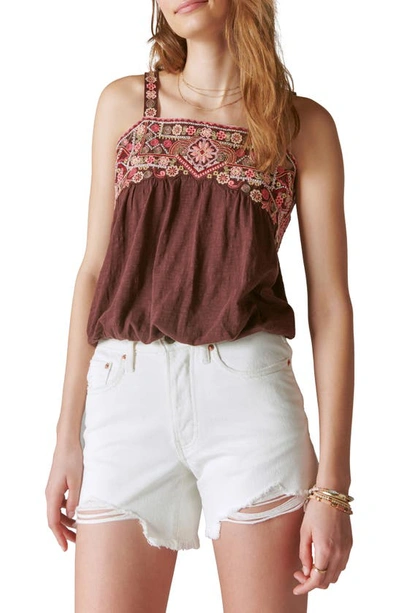 Lucky Brand Embroidered Bubble Tank In French Roast