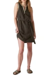 Lucky Brand Embroidered Trim Cotton Dress In Raven