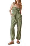 Lucky Brand Shirred Cotton & Linen Utility Jumpsuit In Multi