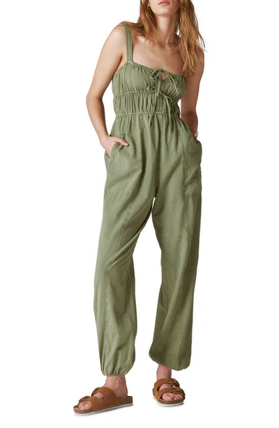 Lucky Brand Shirred Cotton & Linen Utility Jumpsuit In Multi