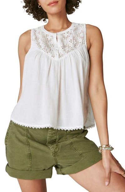 Lucky Brand Embroidered Yoke Cotton Tank In White