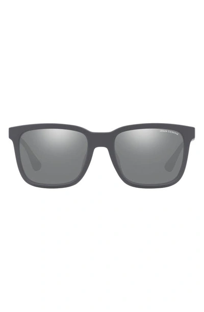 Armani Exchange 55mm Mirrored Polarized Rectangular Sunglasses In Grey Mirror Silver Polar