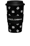 Dolce & Gabbana Casa Ceramic Dg Logo Travel Cup In Black & White
