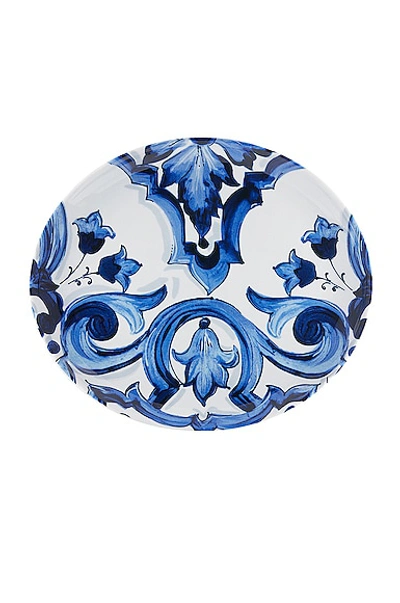 Dolce & Gabbana Casa Blu Mediterraneo Fiore Oval Serving Plate In Blue & White