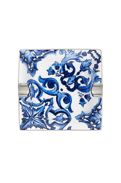 Dolce & Gabbana Casa Mediterraneo Square Ashtray In Blue & White