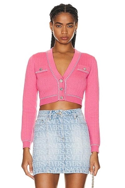 Versace Heritage Checkboard Series Cropped Knit Sweater In 1po20 Flamingo