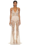 PATBO HAND BEADED PEARL & CRYSTAL GOWN