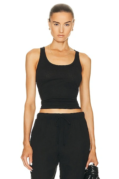 Leset Cotton Pointelle Scalloped Tank Top In Black