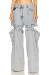 Attico Ashton Long Pants With Split Detail In Vintage Blue