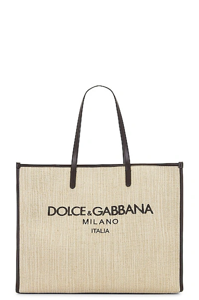 Dolce & Gabbana Milano Logo-embroidered Tote Bag In Beige,brown